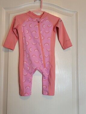 Columbia Kids Pink Zip-Front One-Piece Rainbow Print Sunsuit 3-6 Months